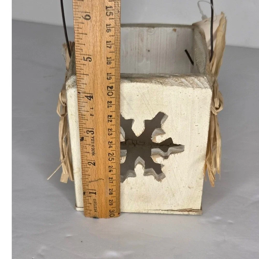 Rustic White Wooden Snowflake Tealight Candle Holder Lantern Primitive Decor‎